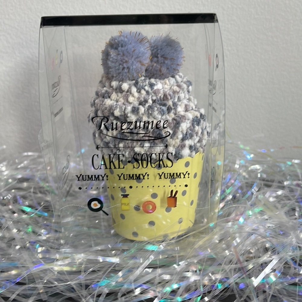 Confetti Cupcake Socks with Pom Poms in Box